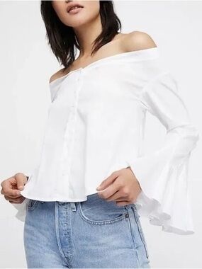 Free People White Off-Shoulder March to the Beat Blouse
